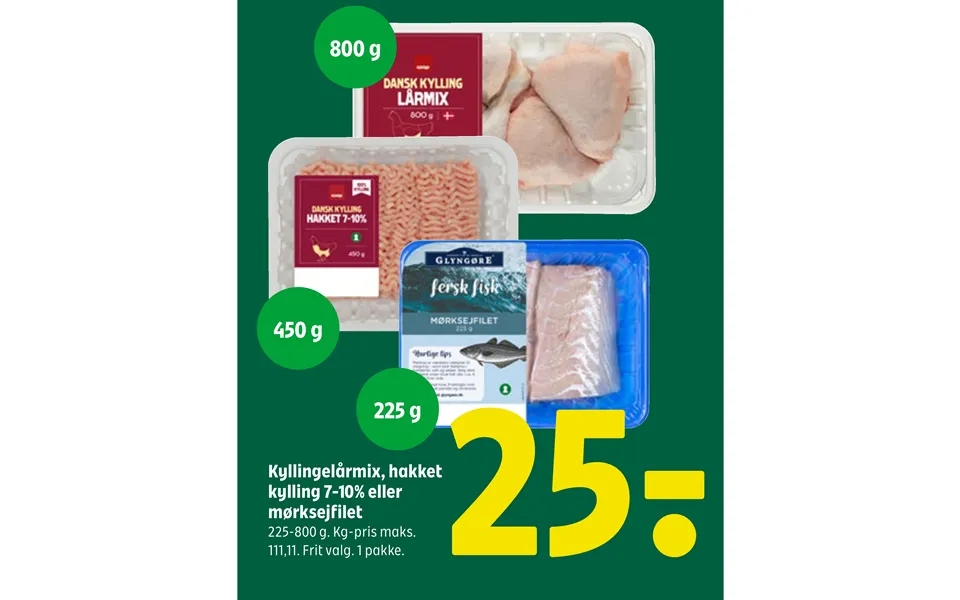 Kyllingelårmix, Hakket Kylling 7-10% Eller Mørksejfilet