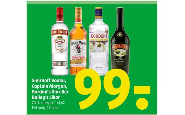 Smirnoff vodka, captain morgan, gordon s gin or bailey s liqueur product image