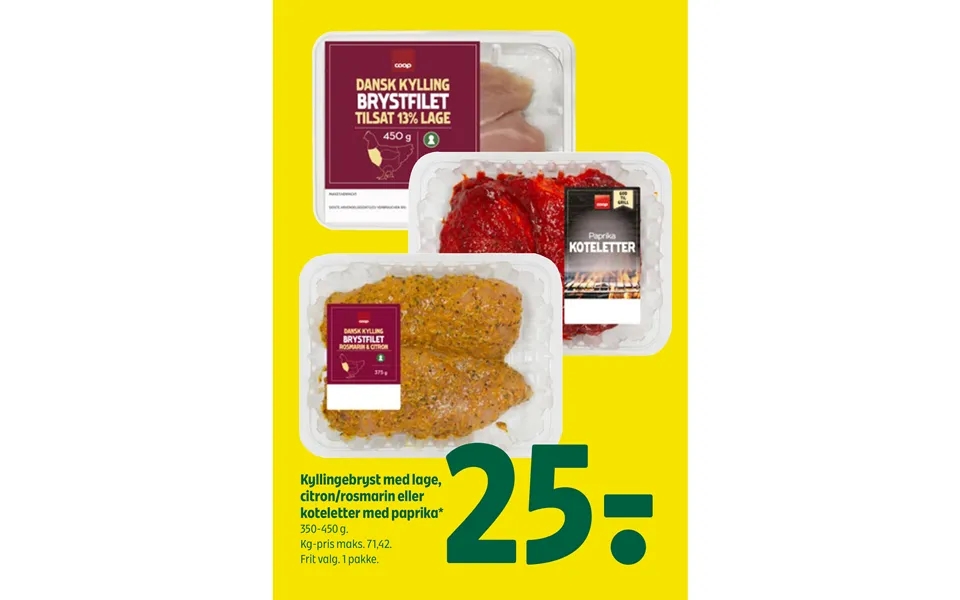 Chicken breast with cover, pork chops with paprika
