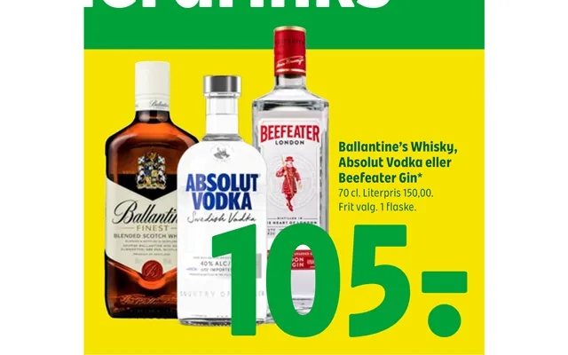 Ballantine’s Whisky, Absolut Vodka Eller Beefeater Gin product image