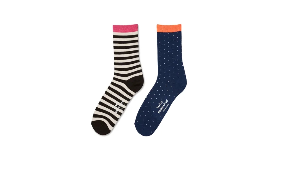 Ana Mix Strømper, 2 Par - Black Coffee Stripe Blue Dot