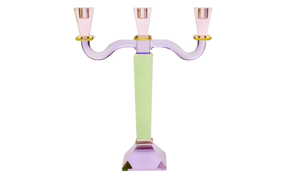 Miss a toile - 3-armed crystal candlestick, green purple- h36 cm