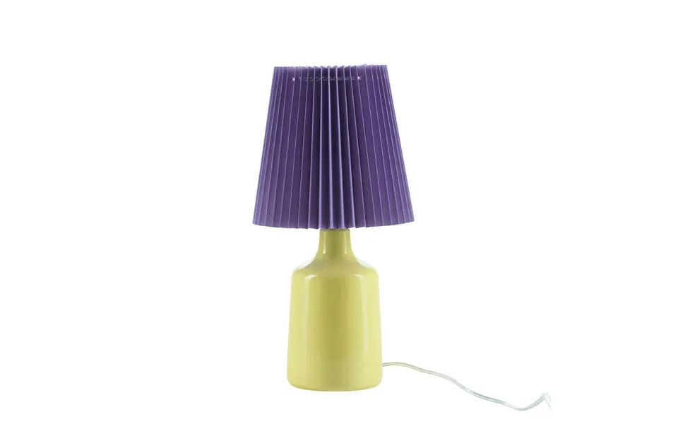 Plisseret Bordlampe, Gul Lilla - H36 Cm.