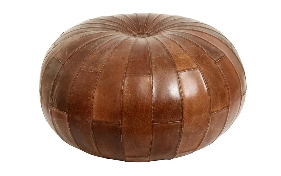 Rugby Leather Pouf - Antique Brown