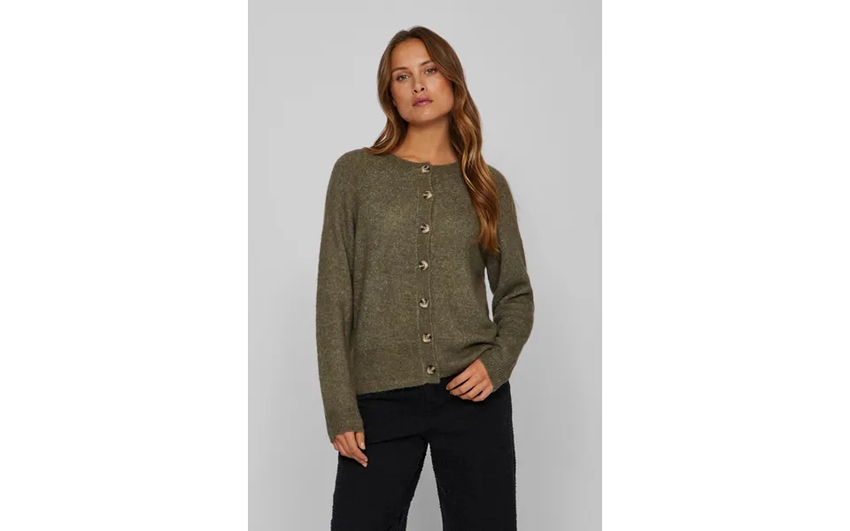 Vijulaja O-neck L S Cardigan - Dusty Olive