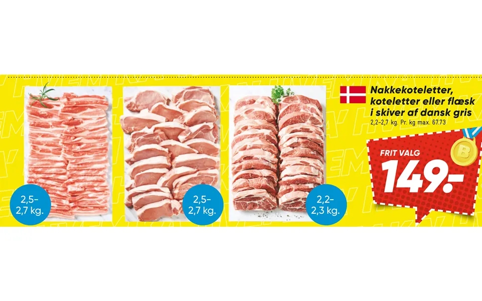 Cutlets, pork chops or bacon in slices of danish pig