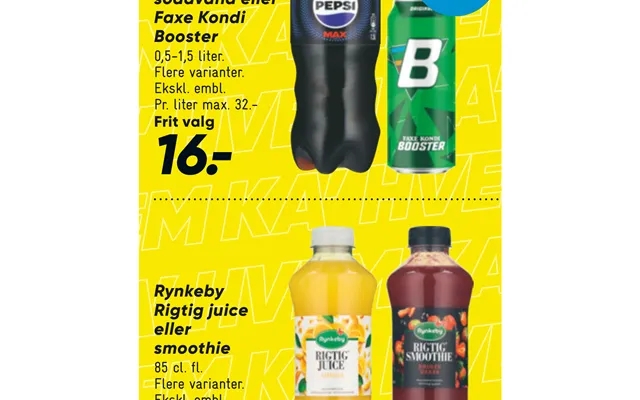 Sodavand Eller Faxe Kondi Booster Rynkeby Rigtig Juice Eller Smoothie product image