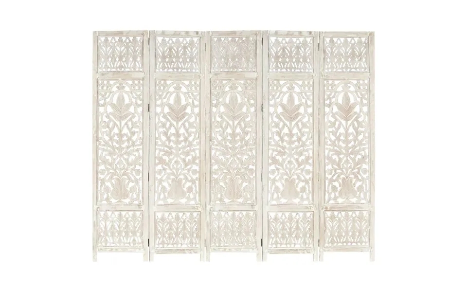 5-panels Rumdeler Håndskåret 200x165 Cm Massivt Mangotræ Hvid