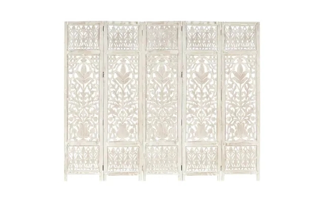 5-panels Rumdeler Håndskåret 200x165 Cm Massivt Mangotræ Hvid product image
