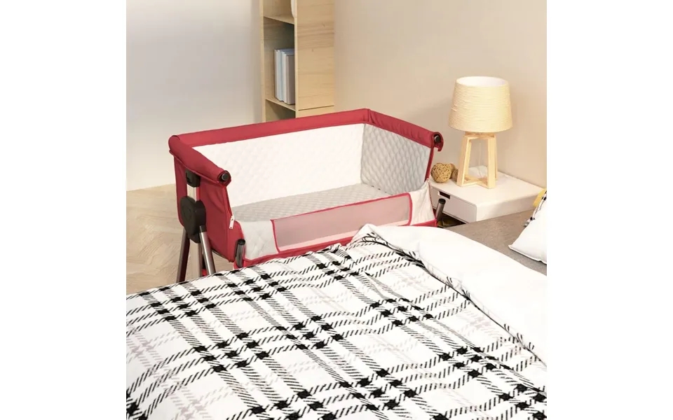 Baby bed with mattress linnedstof red