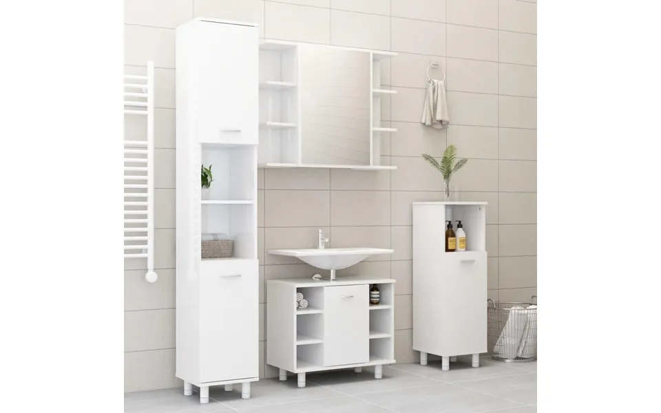 Bathroom cabinet 30x30x179 cm particleboard white high gloss
