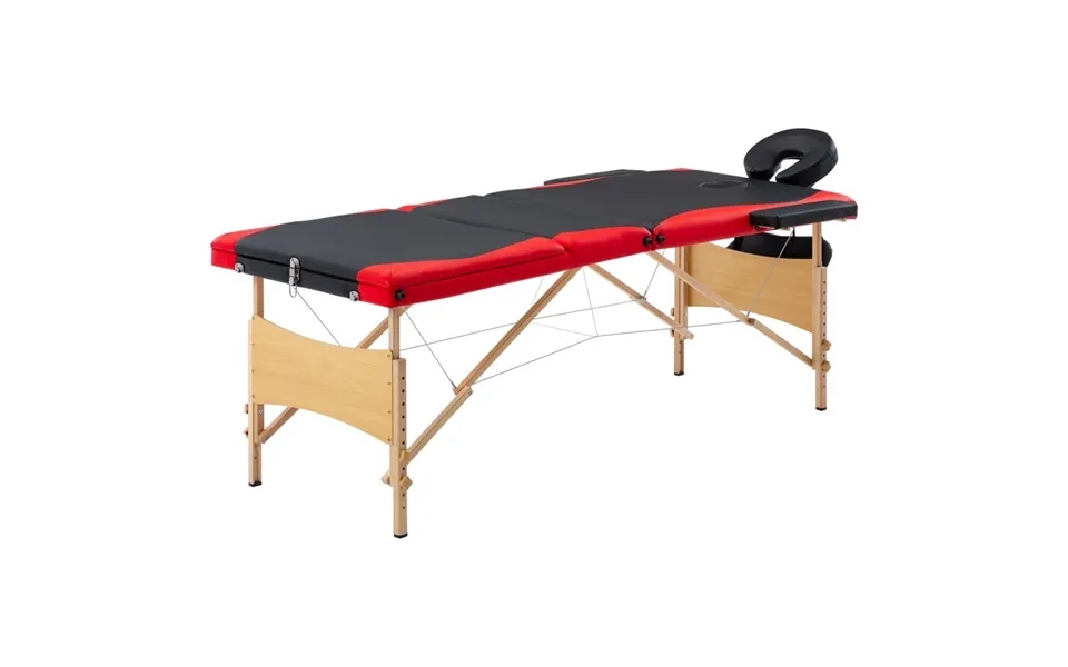 Foldbart Massagebord 3 Zoner Træ Sort Og Rød