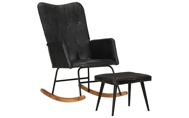 Rocking chair with footstool genuine leather black product image