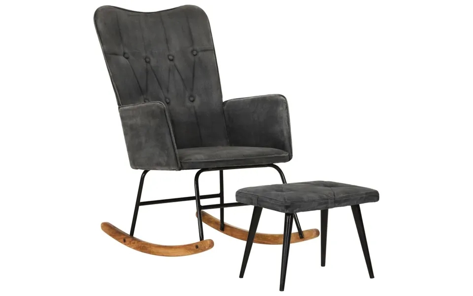Rocking chair with footstool vintagelærred black