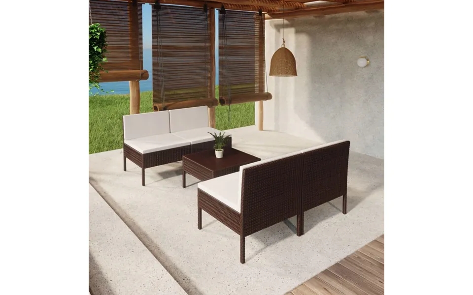 Lounge set to garden 5 parts with cushions poly brown