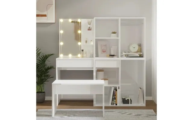 Makeupbordssæt Med Led-lys Konstrueret Træ Hvid Højglans product image