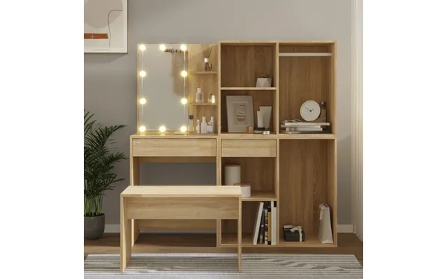 Makeupbordssæt with led light designed wood sonoma oak product image
