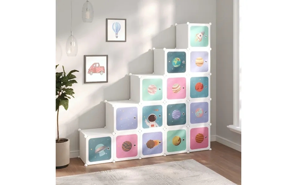 Storage rack to children 15 cube-shaped boxes pp white