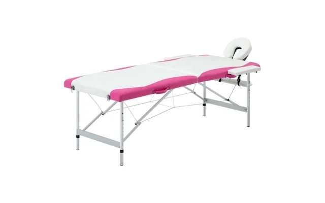 Folding massage table aluminum frame 2 zones white pink product image