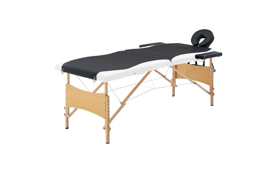 Folding massage table with wooden frames 2 zones black past, the laws white