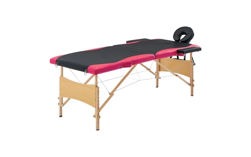 Sammenfoldeligt Massagebord Med Træstel 2 Zoner Sort Og Lyserød