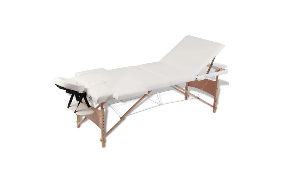 Sammenfoldeligt Massagebord Med Træstel 3 Zoner Cremefarvet