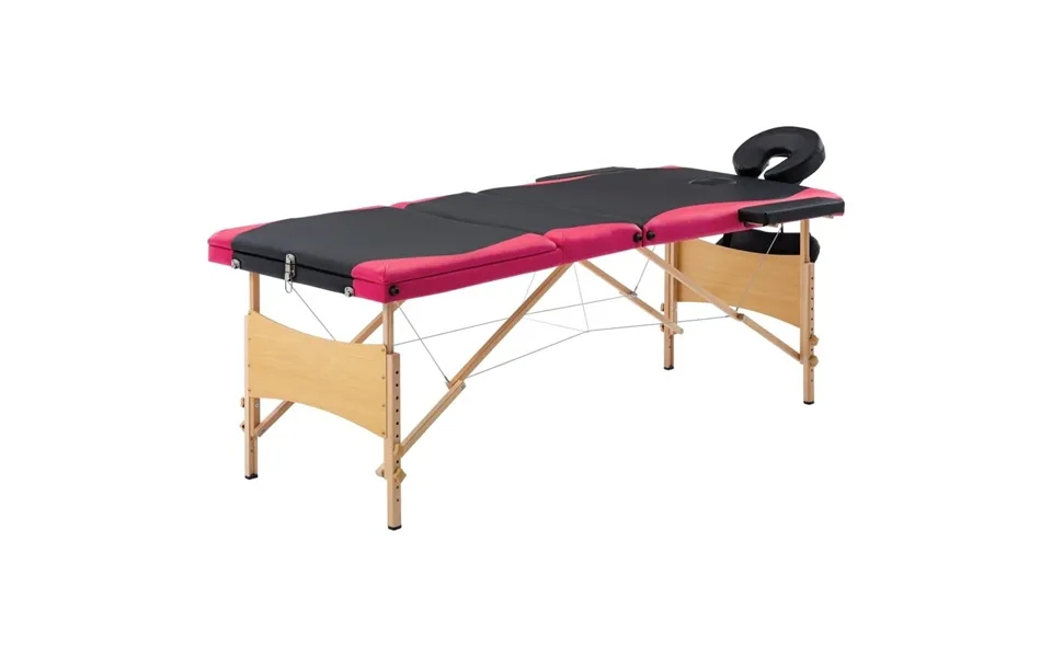 Sammenfoldeligt Massagebord Med Træstel 3 Zoner Sort Og Lyserød