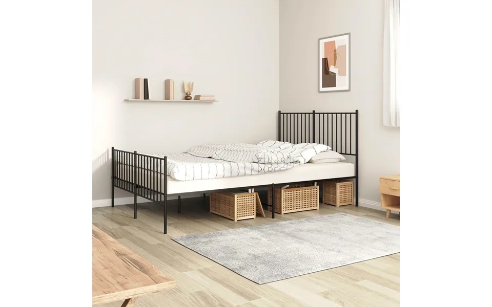 Bed frame with headboard past, the laws footboard 140x200 cm metal black