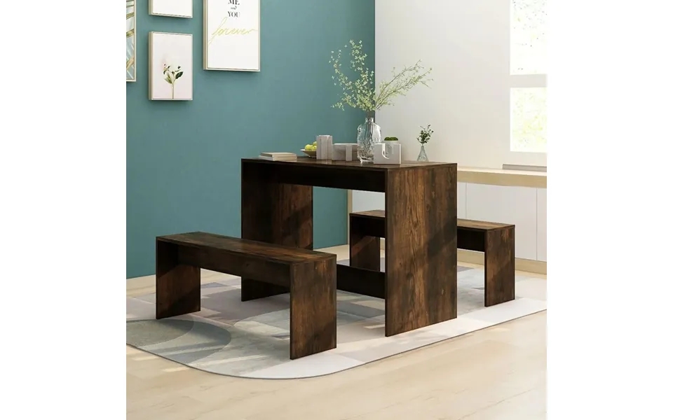 Spisebordssæt 3 Dele Konstrueret Træ Røget Egetræ