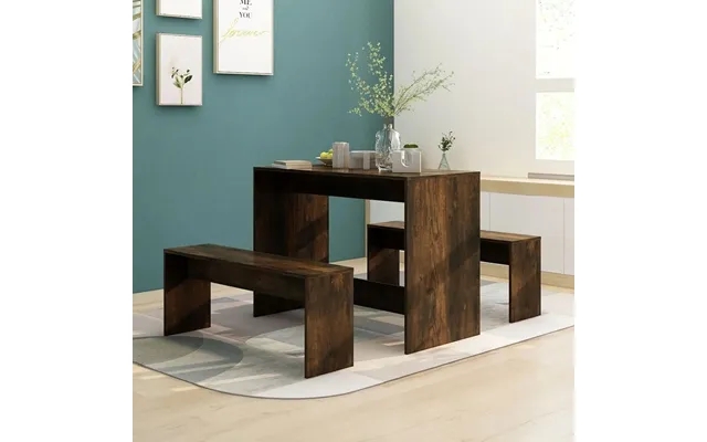 Spisebordssæt 3 Dele Konstrueret Træ Røget Egetræ product image