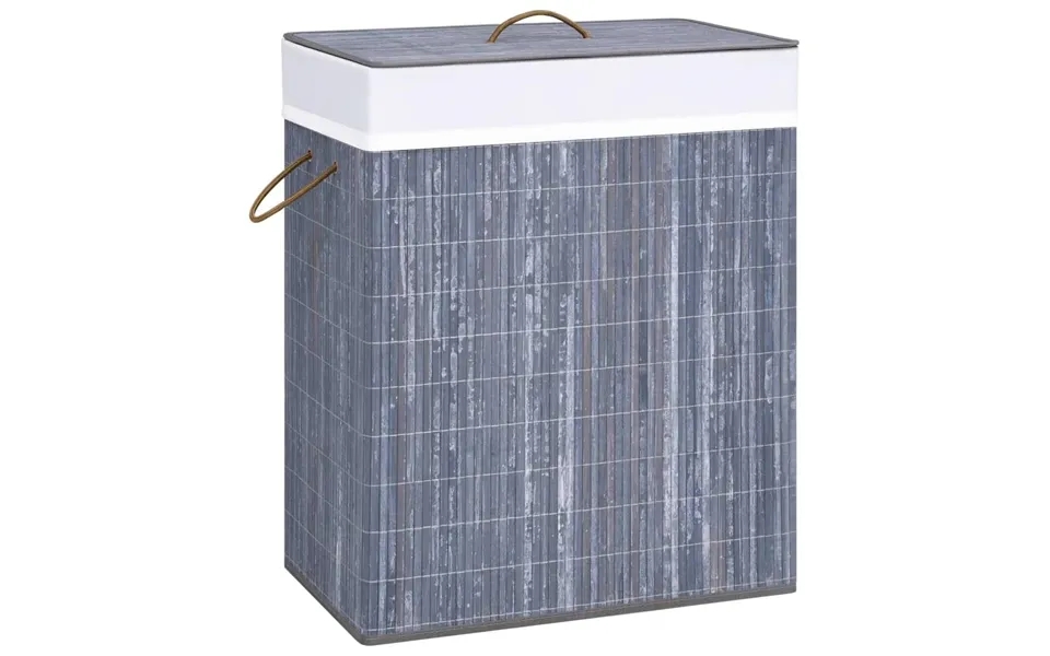 Laundry basket with 2 space 100 l bamboo gray