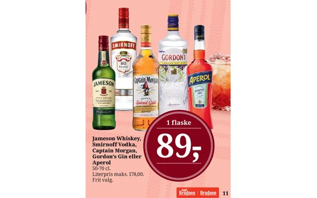 Jameson whiskey, smirnoff vodka, captain morgan, gordon’p gin or aperol 11 product image
