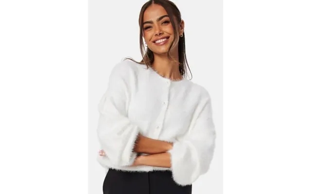 Bubbleroom fluffy knitted pearl cardigan off-white p product image