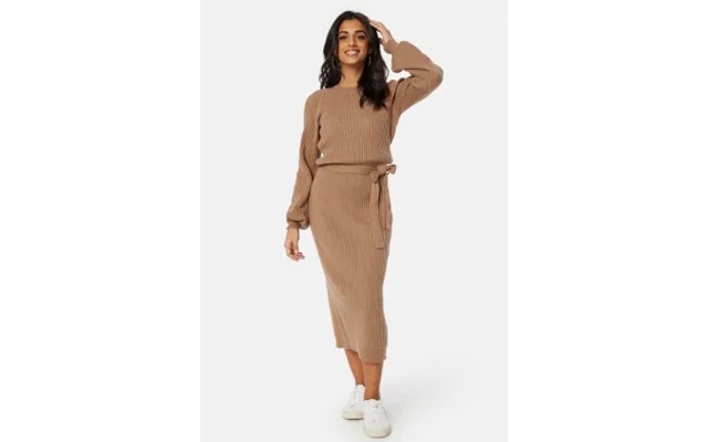 Bubbleroom Round Neck Rib Knitted Midi Dress Light Brown Xs product image