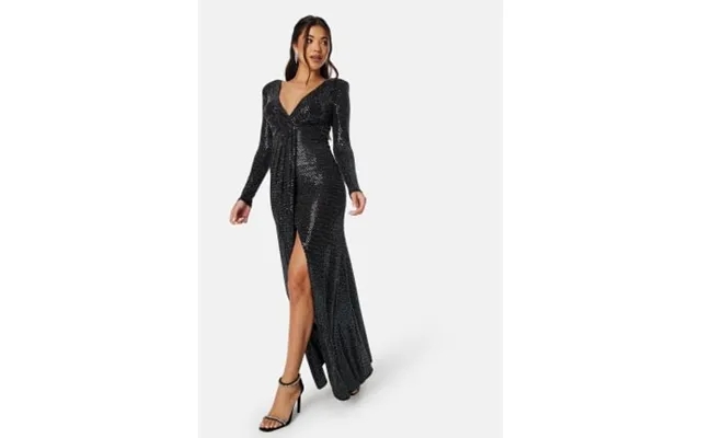 Goddiva Long Sleeve Sequin Maxi Dress With Split Black S Uk10 product image