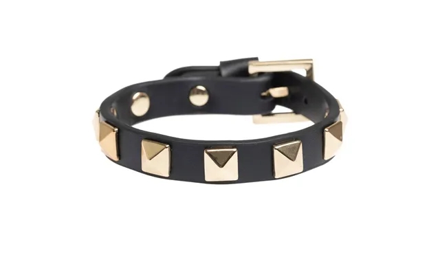 Dark Leather Stud Bracelet Black With Gold product image