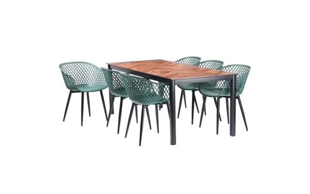 Elena garden furniture with 6 neria chairs - nature black green product image