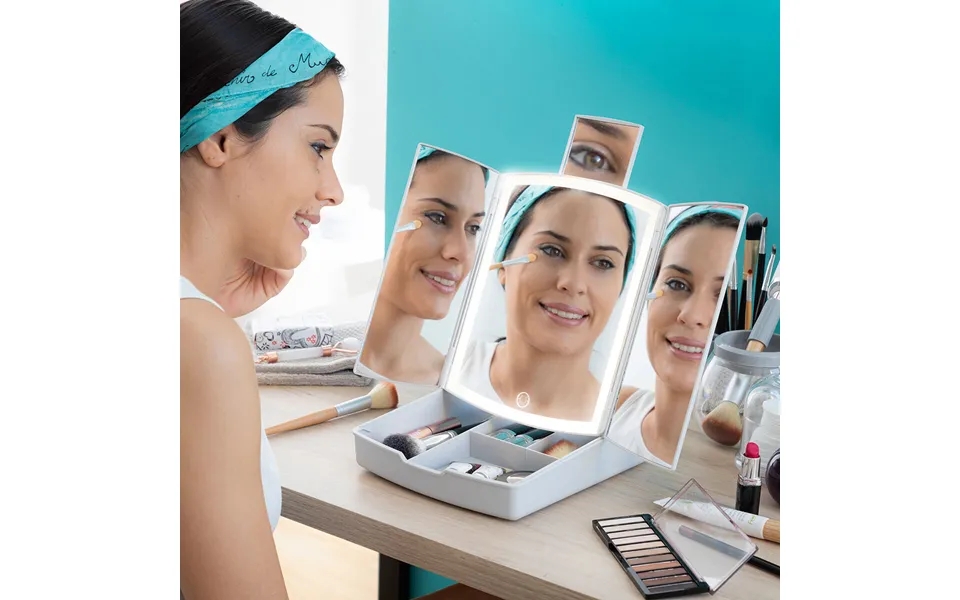 3-i-1 Sammenklappeligt Led-spejl Med Makeup-organiser Panomir Innovagoods