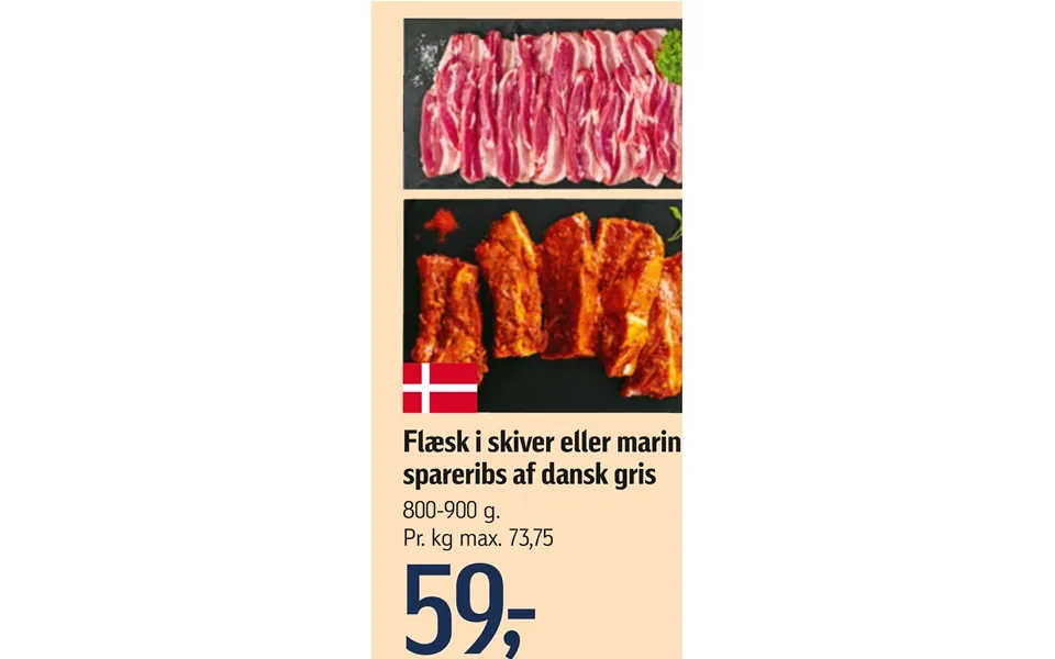 Bacon in slices or marinated spareribs of danish pig
