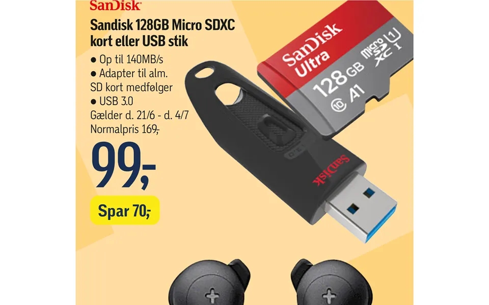Sandisk 128gb Micro Sdxc Kort Eller Usb Stik