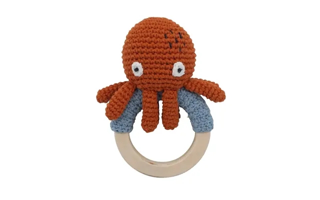 Sebra crocheted rattle octopus morgan on wooden ring product image
