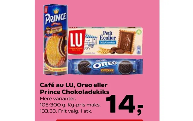 Cafe au lu, oreo or prince chocolate biscuits product image