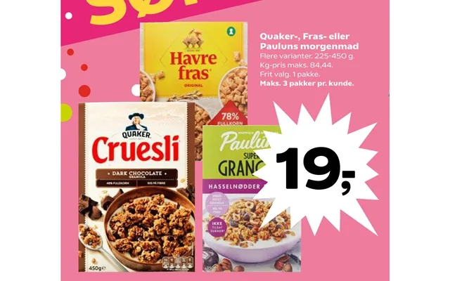 Quaker-, fras - or pauluns breakfast product image