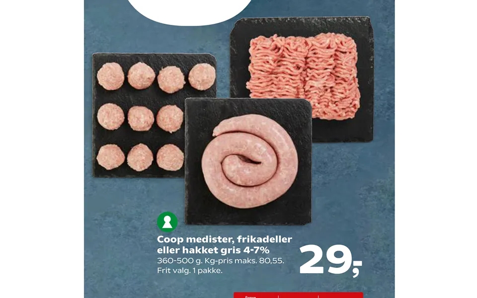 Coop Medister, Frikadeller Eller Hakket Gris 4-7%