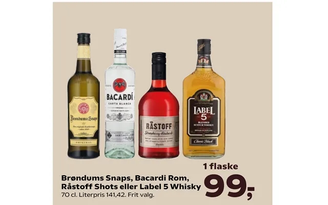 Brøndums Snaps, Bacardi Rom, Råstoff Shots Eller Label 5 Whisky product image