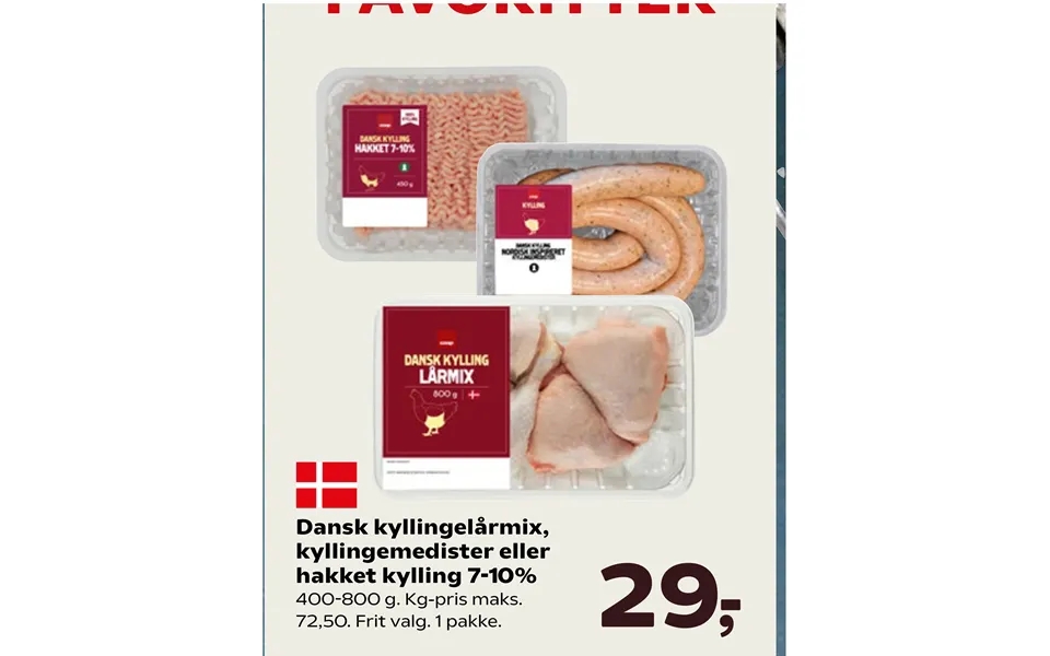 Danish kyllingelårmix, kyllingemedister or chopped chicken 7-10%