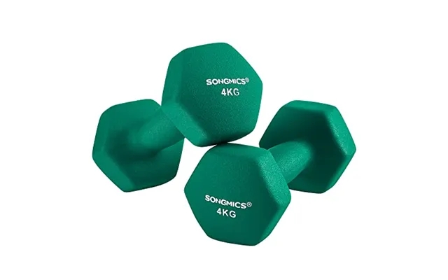 Dumbbell sæt - 2 x 4 kg, green dumbbells with neoprenbelægning to training home or in fitness center product image