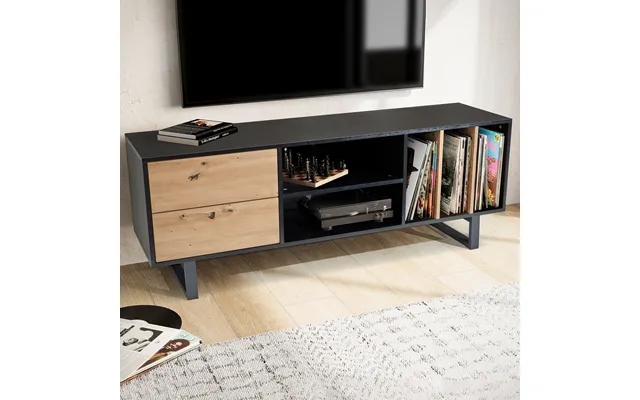 Lavt Tv-bord I Sort Med Egedekor - 150x55x40 Cm product image