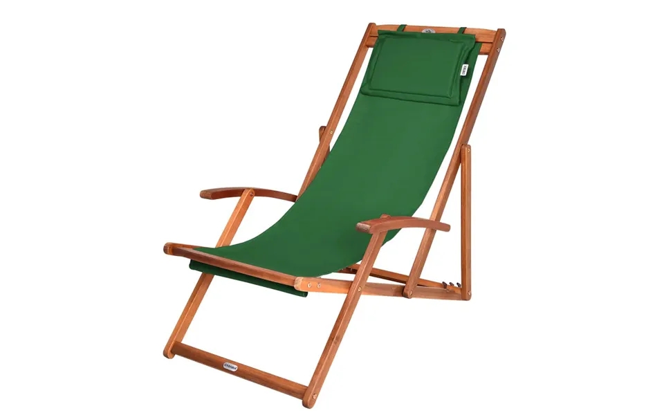 Lounger in acacia with green fabric