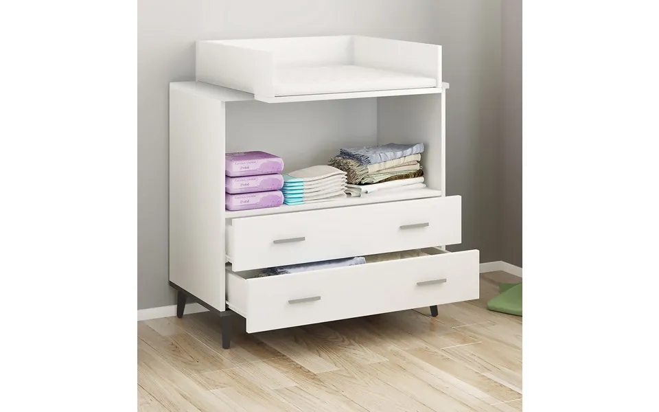Changing table with good storage space - white with black legs
